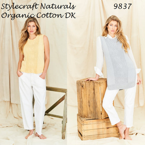 Stylecraft Naturals Organic Cotton DK Pattern 9837 - Tank Tops - NOW €1.00