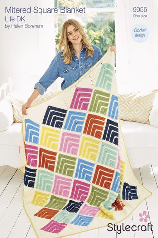 Stylecraft Life DK Crochet Pattern 9956 - Mitred Square Blanket