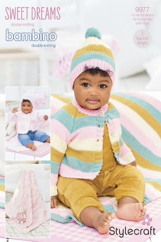Stylecraft Sweet Dreams & Bambino DK Pattern 9977 - Cardigan, Hat & Blanket
