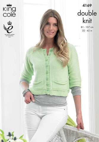 King Cole Giza Cotton DK Pattern 4169 - Sweater & Cardigan