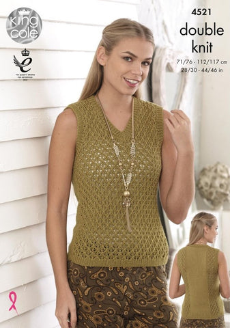 King Cole Smooth DK Pattern 4521 - Round & V Neck Lace Tops - NOW €1.00