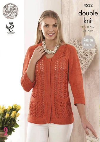 King Cole Giza Cotton DK Pattern 4532 - Sweater & Cardigan