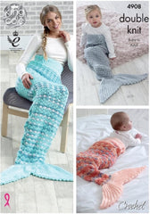 King Cole Baby Drifter, Splash, Glitz & Big Value - Crochet Pattern 4908 - Mermaid Tail Blanket