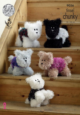 King Cole Tinsel Chunky Knitting Pattern 9056 - Westie Dogs
