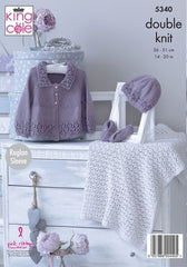 King Cole Finesse Cotton Silk DK Pattern 5340 - Matinee Jacket, Hat, Shoes & Blanket