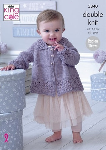 King Cole Finesse Cotton Silk DK Pattern 5340 - Matinee Jacket, Hat, Shoes & Blanket