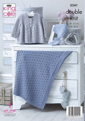 King Cole Finesse Cotton Silk DK Pattern 5341 Matinee Jacket, Hat, Bootees & Blanket