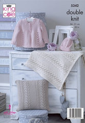 King Cole Finesse Cotton Silk DK Pattern 5342- Matinee Jacket, Hat, Cushion & Blanket
