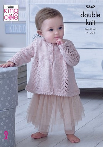 King Cole Finesse Cotton Silk DK Pattern 5342- Matinee Jacket, Hat, Cushion & Blanket