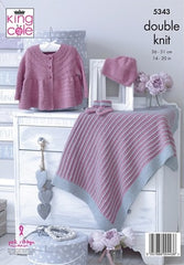 King Cole Finesse Cotton Silk DK Pattern 5343 Matinee Jacket, Hat, Bootees & Blanket