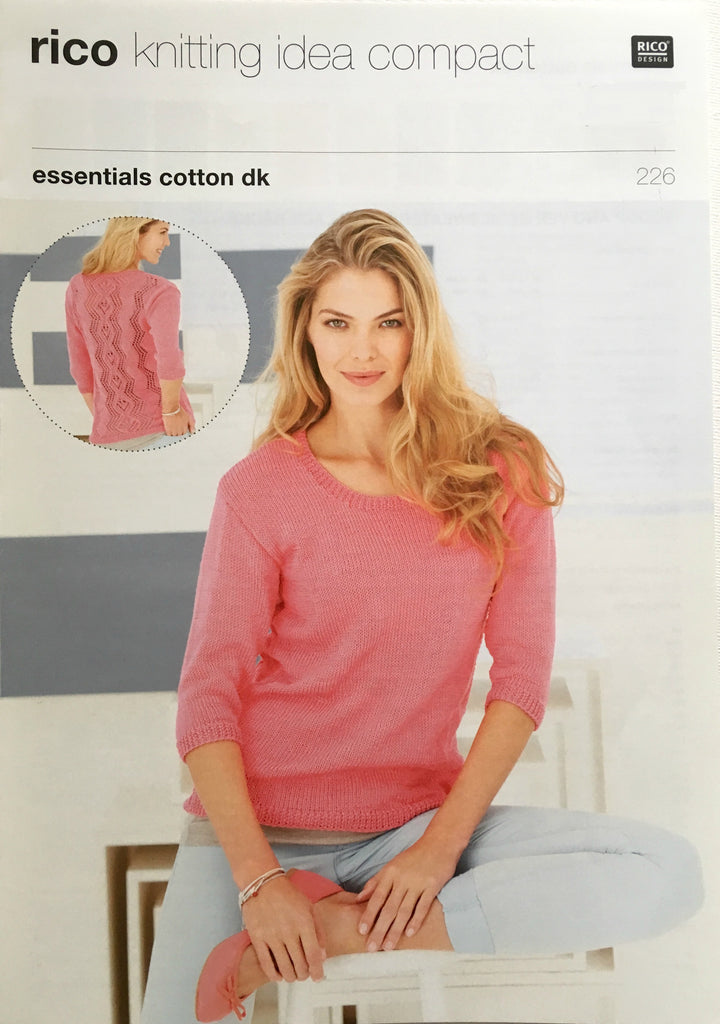 Rico Essentials Cotton DK Pattern 226 - Scoop & V Neck Sweaters with Lacy Backs
