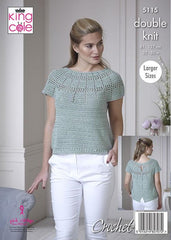 King Cole Finesse Cotton Silk DK Pattern 5115  Crochet Bell Sleeve & Short Sleeve Top