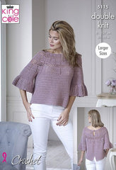 King Cole Finesse Cotton Silk DK Pattern 5115  Crochet Bell Sleeve & Short Sleeve Top