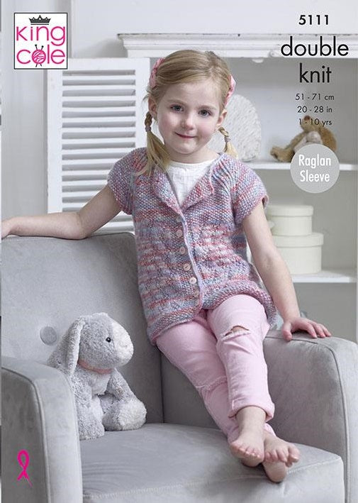 King Cole Comfort Kids DK & Comfort DK Pattern 5111 Cardigan & Smock Top
