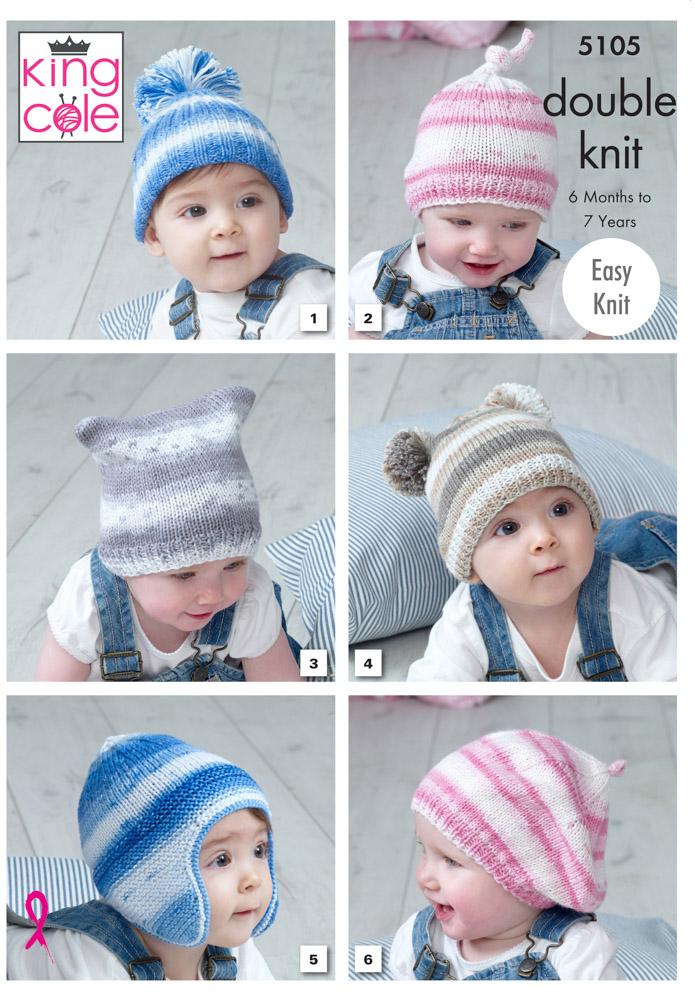 King Cole Cottonsoft Baby Crush DK Pattern 5105 - Hats