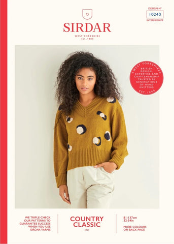 Sirdar Country Classic 4 Ply Pattern 10240 - LEOPARD PRINT V NECK SWEATER