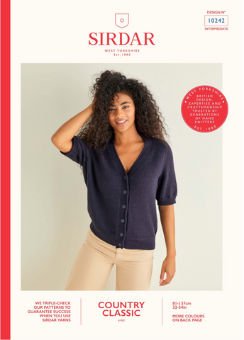 Sirdar Country Classic 4 Ply Pattern 10242 - V-NECK SHORT SLEEVED CARDIGAN