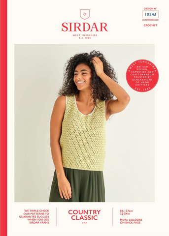 Sirdar Country Classic 4 Ply Pattern 10243 - CROCHET SULTAN STITCH VEST