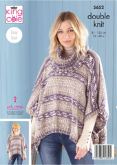 King Cole Fjord DK Pattern 5652 - Ponchos, Snood & Shawl