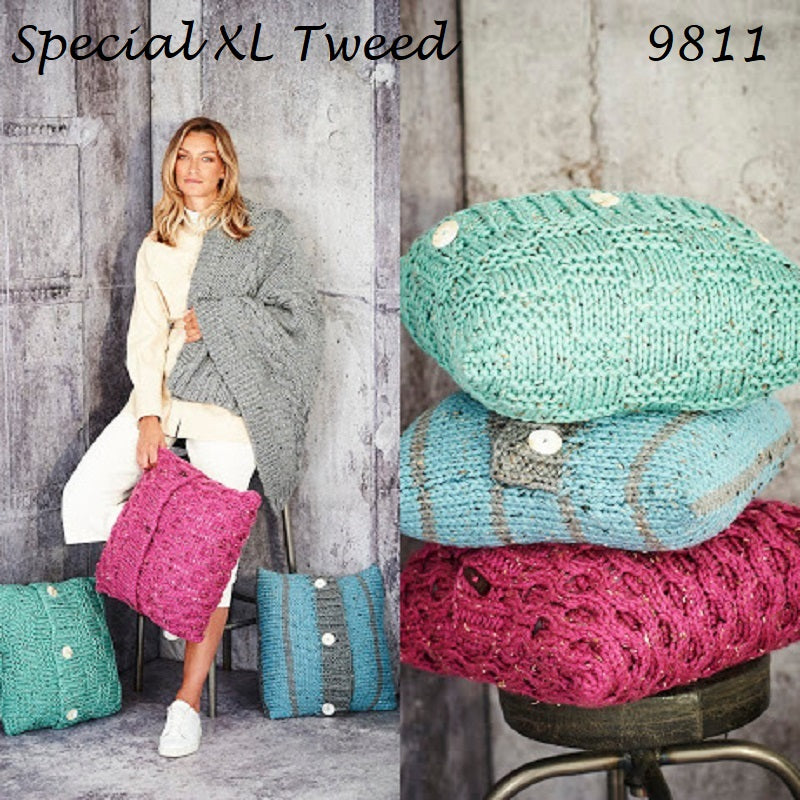 Stylecraft Special XL Tweed Super Chunky Pattern 9811 - Blanket & Cushions