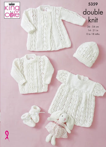 King Cole Comfort DK Pattern 5359 - Jacket, Matinee Coat, Angel Top, Hat, Bootees & Blanket