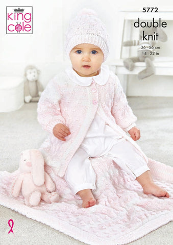 King Cole Baby Pure DK Pattern 5772 - Cardigan, Hat & Blanket