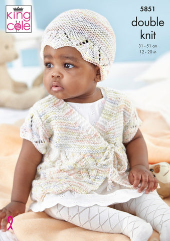King Cole Little Treasures DK Pattern - 5851 Matinee Coat, Cardigan, Crossover Cardigan and Hat
