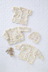 King Cole Little Treasures DK Pattern - 5851 Matinee Coat, Cardigan, Crossover Cardigan and Hat