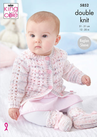 King Cole Little Treasures DK Pattern - 5852 Matinee Coat, Cardigan and Bootees