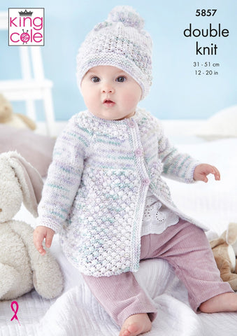 King Cole Little Treasures DK Pattern - 5857 Matinee coat, Angel top, Jacket and Hat