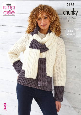 King Cole Wildwood Chunky Pattern 5895 - Sweaters & Scarf