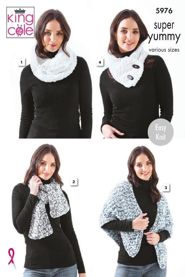 King Cole Super Yummy Pattern 5976 - Cowl & Scarves