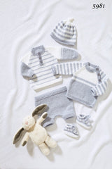 King Cole Cherished Baby 4ply Pattern 5981 - Sweaters, Pants, Hat & Bootees