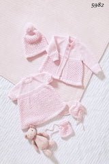 King Cole Cherished Baby 4ply Pattern 5982 - Matinee Coat, Angel Top, Hat & Bootees