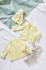 King Cole Cherished Baby 4ply Pattern 5984 - Matinee Jacket, Cardigan & Hat