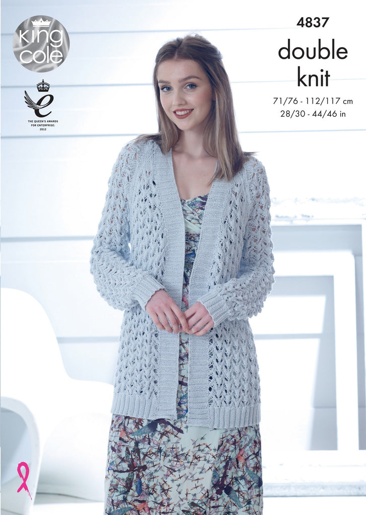 King Cole Cottonsoft DK Pattern 4837- Long line Waistcoat with short or long sleevesng Cole Cottonsoft DK Pattern 4837 - Cardigans