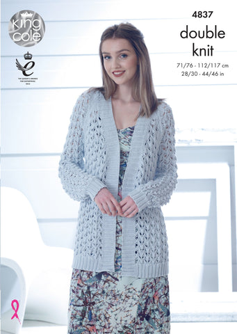 King Cole Cottonsoft DK Pattern 4837 - Long line Waistcoat with short or long sleeves