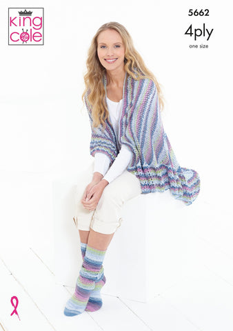 King Cole Summer 4 Ply Pattern 5662 - Socks & Triangular Wrap