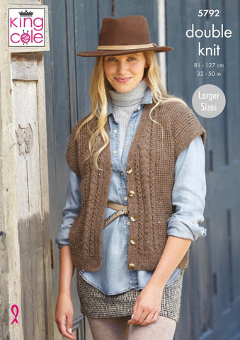 King Cole Homespun DK Pattern 5792 - Ladies V-Neck Cardigan & Waistcoat