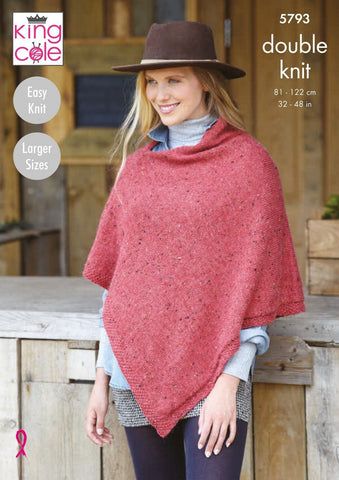 King Cole Homespun DK Pattern 5793 - Ponchos
