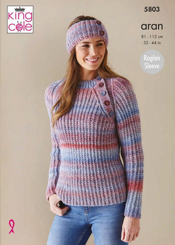 King Cole Acorn Aran 5803 - Cardigan, Sweater and Headband