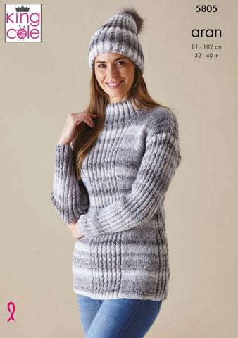 King Cole Acorn Aran 5805 - Sweater, Cardigan and Hat