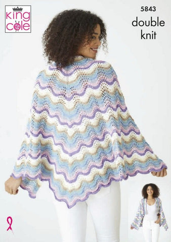 King Cole Cottonsmooth DK Pattern 5843 - Wrap and Shawl