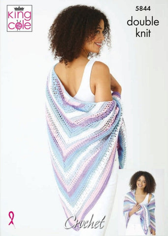 King Cole Cottonsmooth DK Pattern 5844 - Crochet Shawl and Wrap