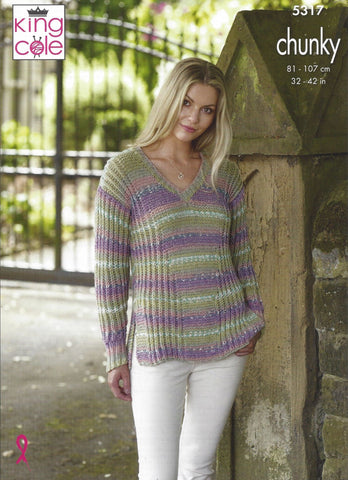 King Cole Drifter Chunky Pattern 5317 - V & Funnel Neck Sweaters