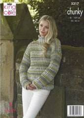 King Cole Drifter Chunky Pattern 5317 - V & Funnel Neck Sweaters