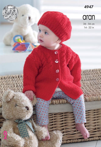 King Cole Comfort Aran Pattern 4947 - Jackets, Hats & Short Sleeved Cardigan