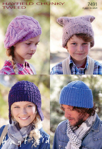 Hayfield Chunky Tweed Pattern 7491 - Hats