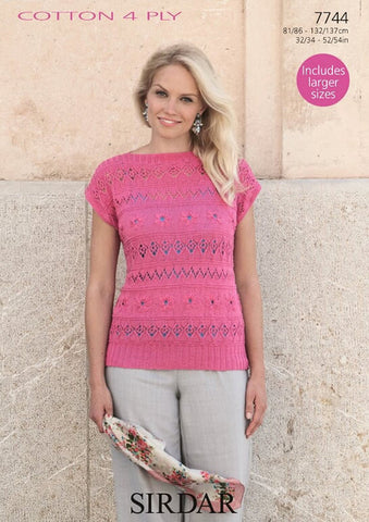 Sirdar Cotton 4 Ply Pattern 7744 - Womens Top