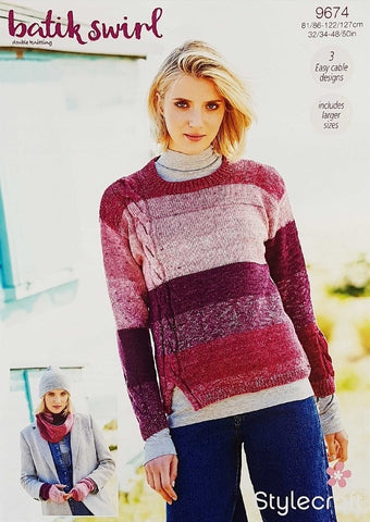 Stylecraft Batik Swirl DK Pattern 9674 - Sweater, Double-Loop Snood & Wristwarmers